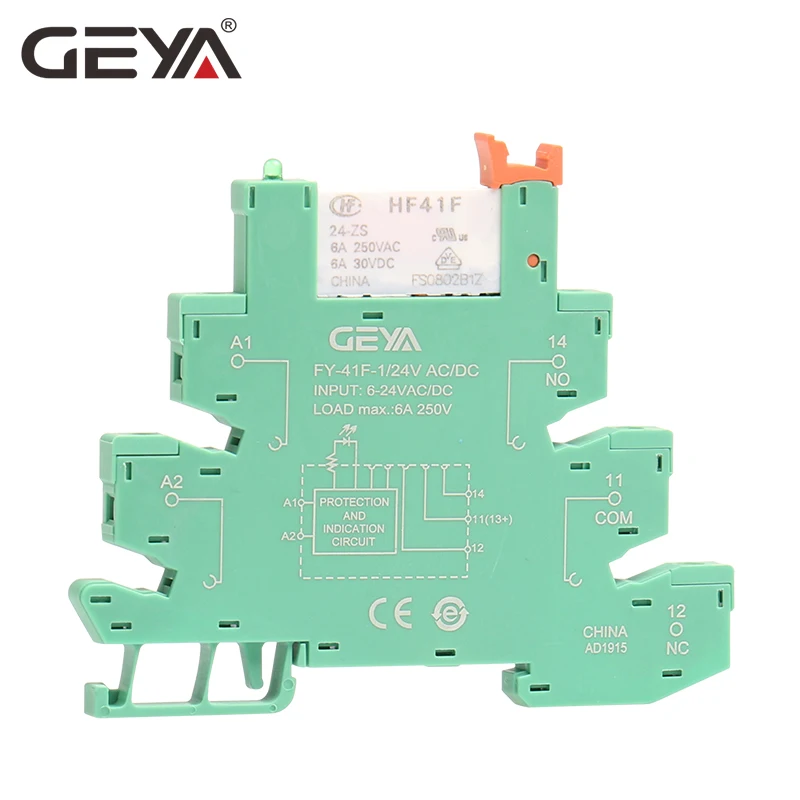

Free Shipping GEYA Slim Relay Module Protection Circuit 6A Relay 12VDC/AC or 24VDC/AC Relay Socket 6.2mm thickness