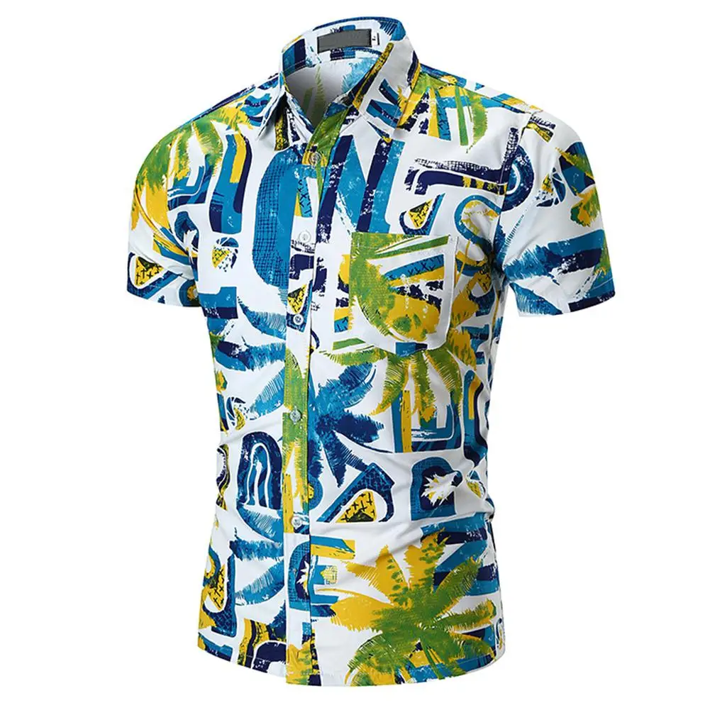 Кокос дерево напечатано пляжные летние рубашки Для мужчин короткий рукав Мягкий Хлопок топы большой Размеры мужской праздник Стиль