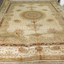 FangCun 12'x18' бледно-желтый персидский классический медаль ручной работы шелковый ковер использовать для выставочного зала или гостиной