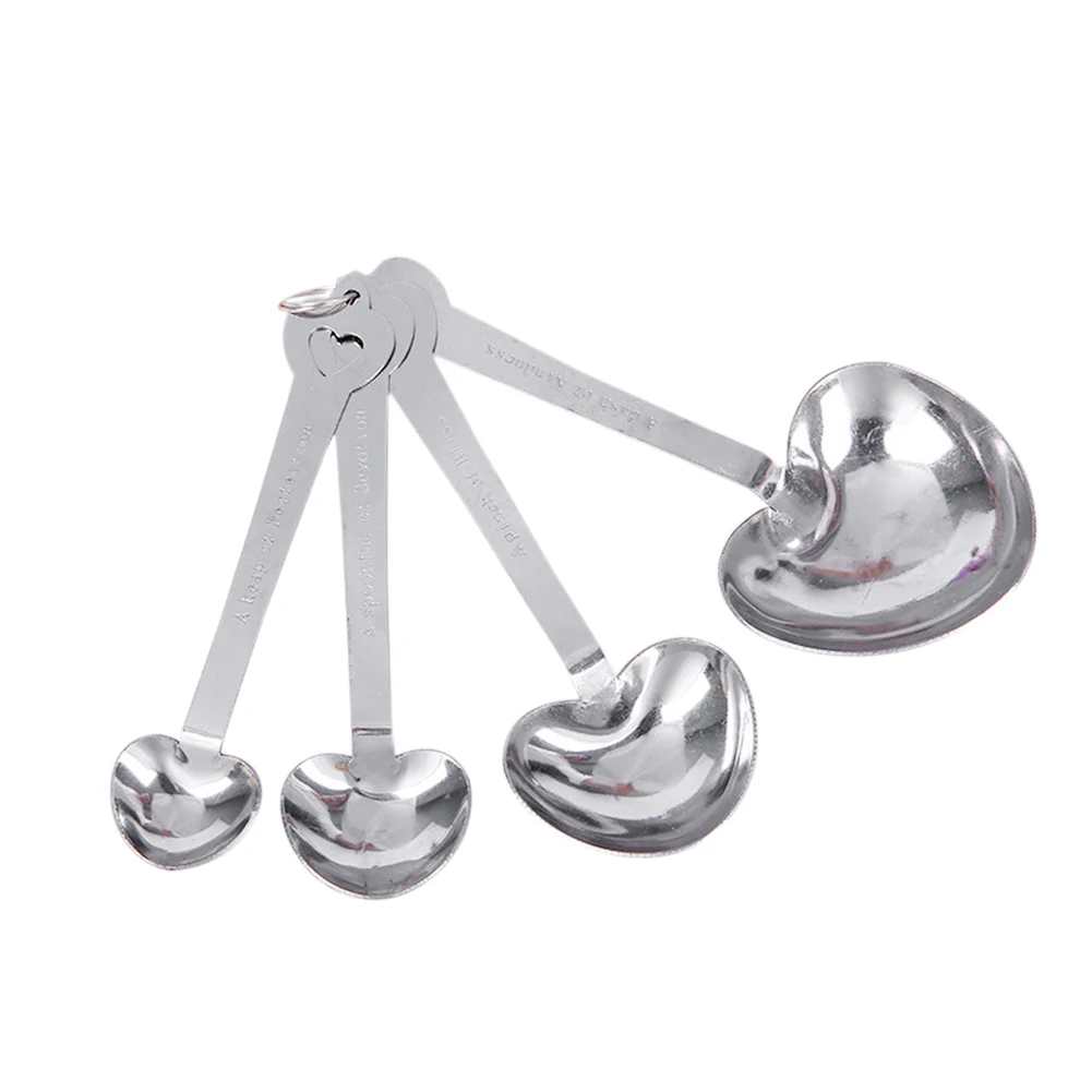 

4 Pcs Creative Tableware Set Stainless Steel Heart Shape Measure Spoon Lovers Tableware Kitchen Dinnerware Wedding Supplies M21
