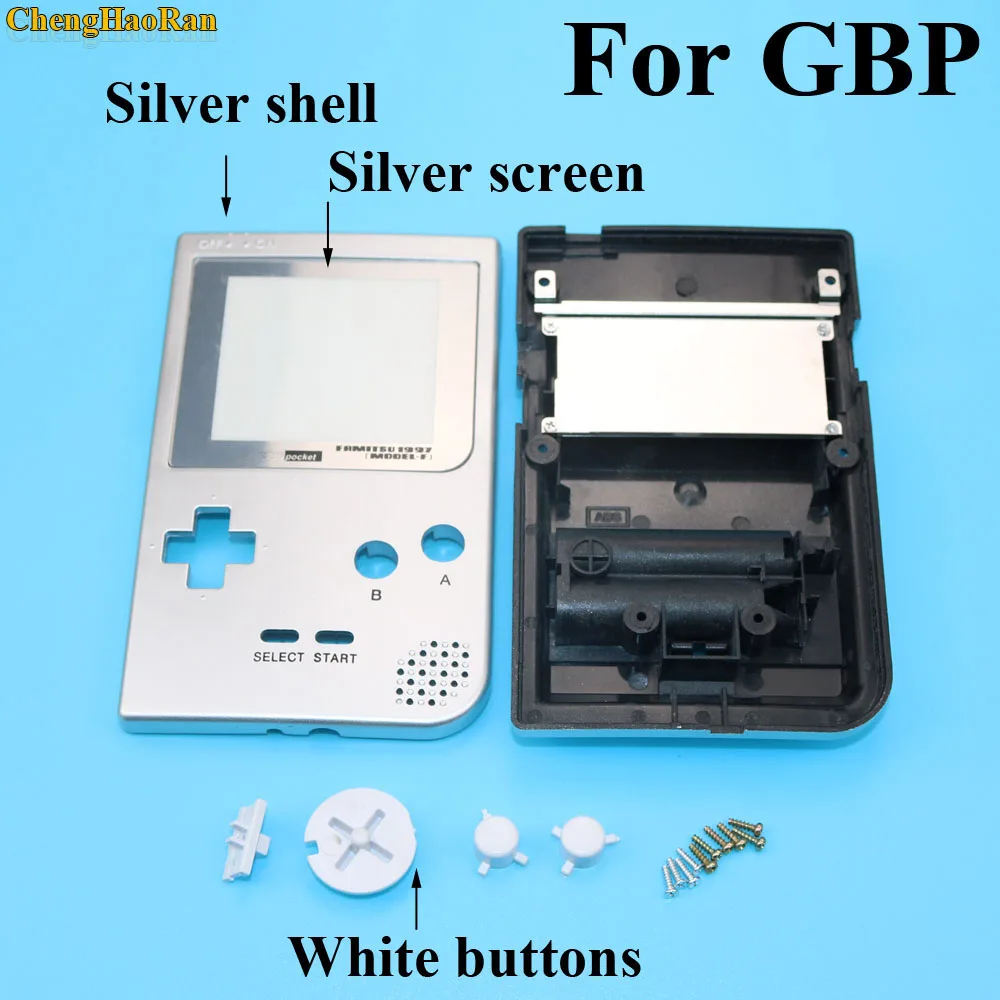 C Silver ChengHaoRan, 16 цветов на выбор, для nintendo Gameboy, карманный корпус, чехол, замена, для GBP, чехол, крышка с кнопками, комплект - Цвет: C Silver