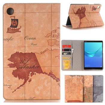 

Business Map Pattern Foilio Wallet Protective Case for Huawei M5 8.4 inch SHT-AL09 SHT-W09 Tablet PC with Card Slot Cover