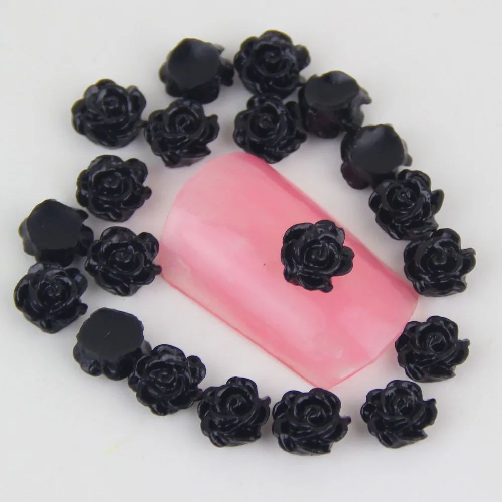 

50PCS/LOT 6*6mm Black Resin Flower Nail Charms 3D Nail Art Decorations Fingernail Cellphone DIY Material Supplies WY56