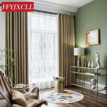 

Nordic Style Solid Color 90% Blackout Curtains Gray Brown Velvet Fabric Curtains for living room Bedroom Kitchen Cortinas