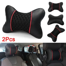 2 шт ПУ кожа трикотажные подушки в автомобиль подголовник подушка для шеи голова поддержки сиденья черные защитные аксессуары