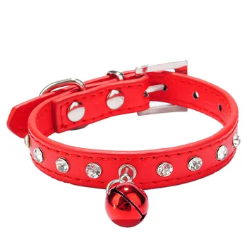 

Clear Rhinestones Diamante Soft Suede Leather Dog Puppy Cat Collars 6 colours 1pcs Pet supplies