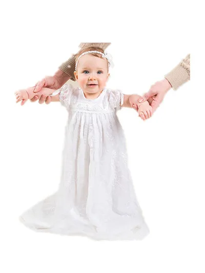 

BABY WOW White Baby Girl Christening Gowns dress + Head hoop, Baby Girl Baptism Dresses Bautizo Vestido Infantil 90136