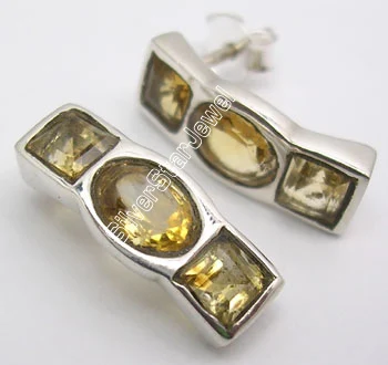 CITRINE Серьги с серебряным гранатом из драгоценного камня 1.9CM1 пара сережек - Окраска металла: CITRINE