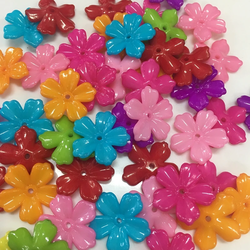 New 50 Bright coloured flower shaped beads 20mm 7 colours,kids jewellery making