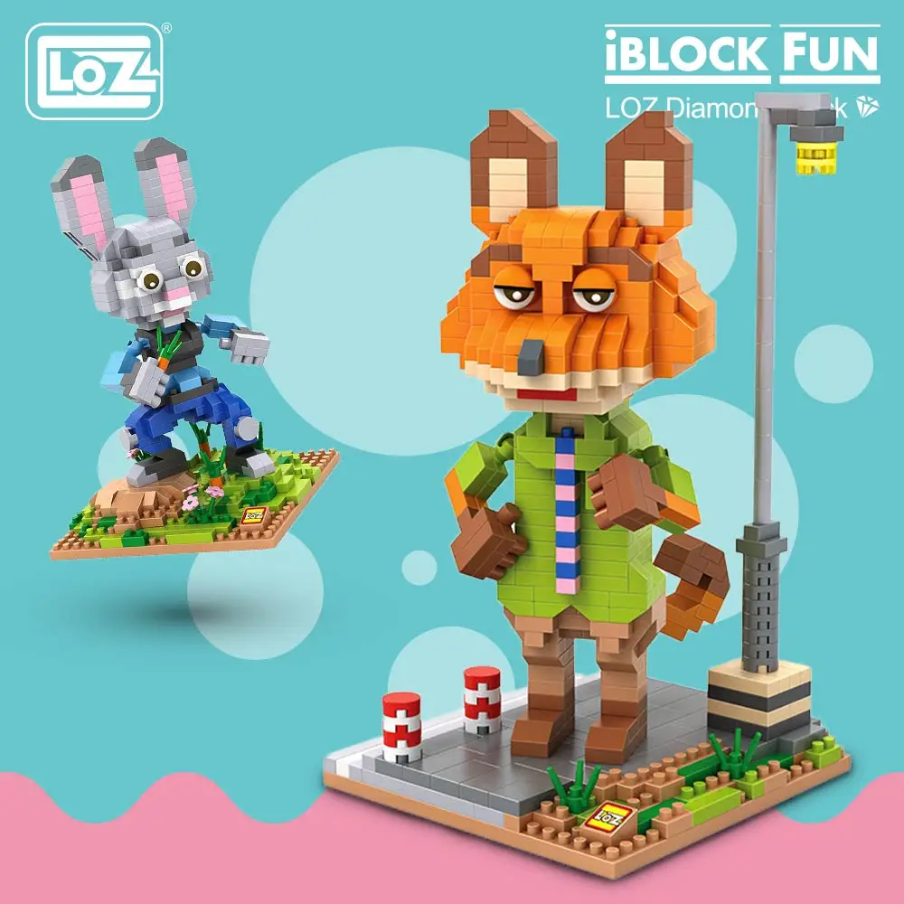 

LOZ Diamond Blocks Anime Action Figures Toys Rabbit Fox Panther Sloth Zoo Animals Toys Mini Bricks Building Blocks Set 9722-9725