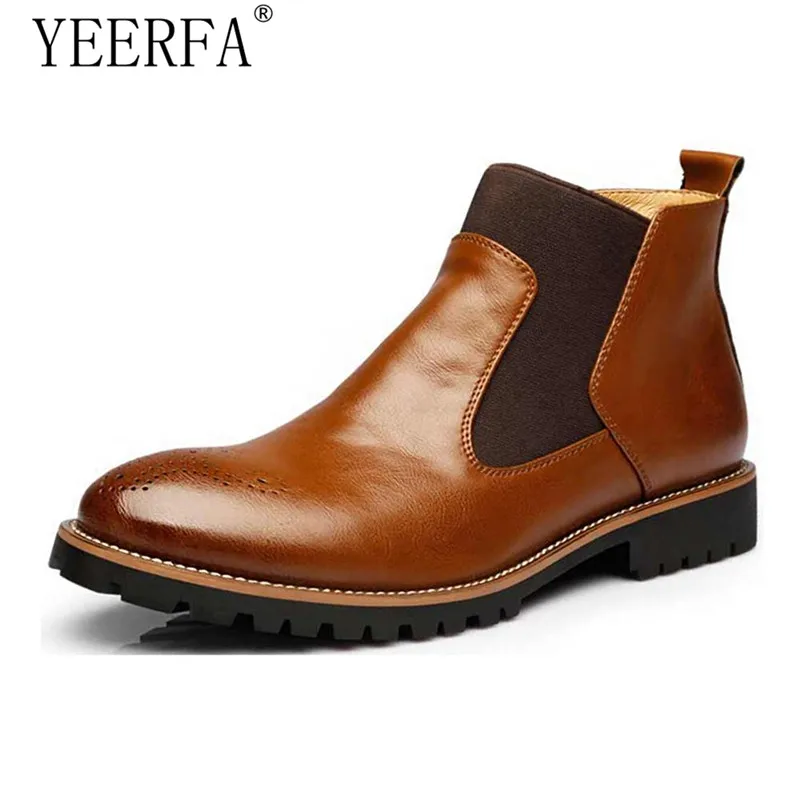 

Spring/Winter Fur Men Chelsea Boots British Style Fashion Ankle Boots Black/Brown/Red Brogues Soft Leather Casual Shoes