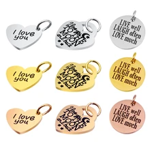 

Stainless Steel Heart Charms Letter Printed Round Disc Charm Inspirational Jewelry Thanksgiving Gift