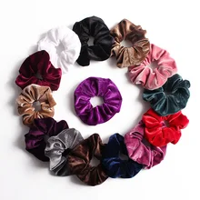 Suave terciopelo Scrunchies Color sólido cuerda del pelo lazos coleta titular mujeres ancho bandas elásticas del pelo sombreros estilo Vintage rosa rojo caliente