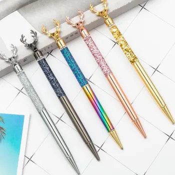 

100pcs /lot Newest North Europe Reinbeer Design Crystal Pen Diamond Ballpoint Pens Stationery Metal Ball Pen As Luxury Gift