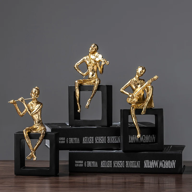 Plating Golden Music Man Figure Figurine Resin Art&Craft Home Decoration Accessories For Living Room R108 Plating Golden Music Man Figure Figurine Resin Art&Craft Home Decoration Accessories For Living Room R108