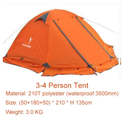 Открытый кемпинг палатка для отдыха путешествия 2 человек двойной слой ветрозащитный водонепроницаемый Зимний Профессиональный туристический лагерь палатка - Цвет: orange 3-4person