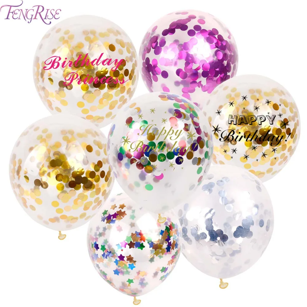 

FENGRISE Happy Birthday Baloon Rose Gold Confetti Balloons Latex Confetti Balloon Wedding Decor Ballon Birthday Party Supplies