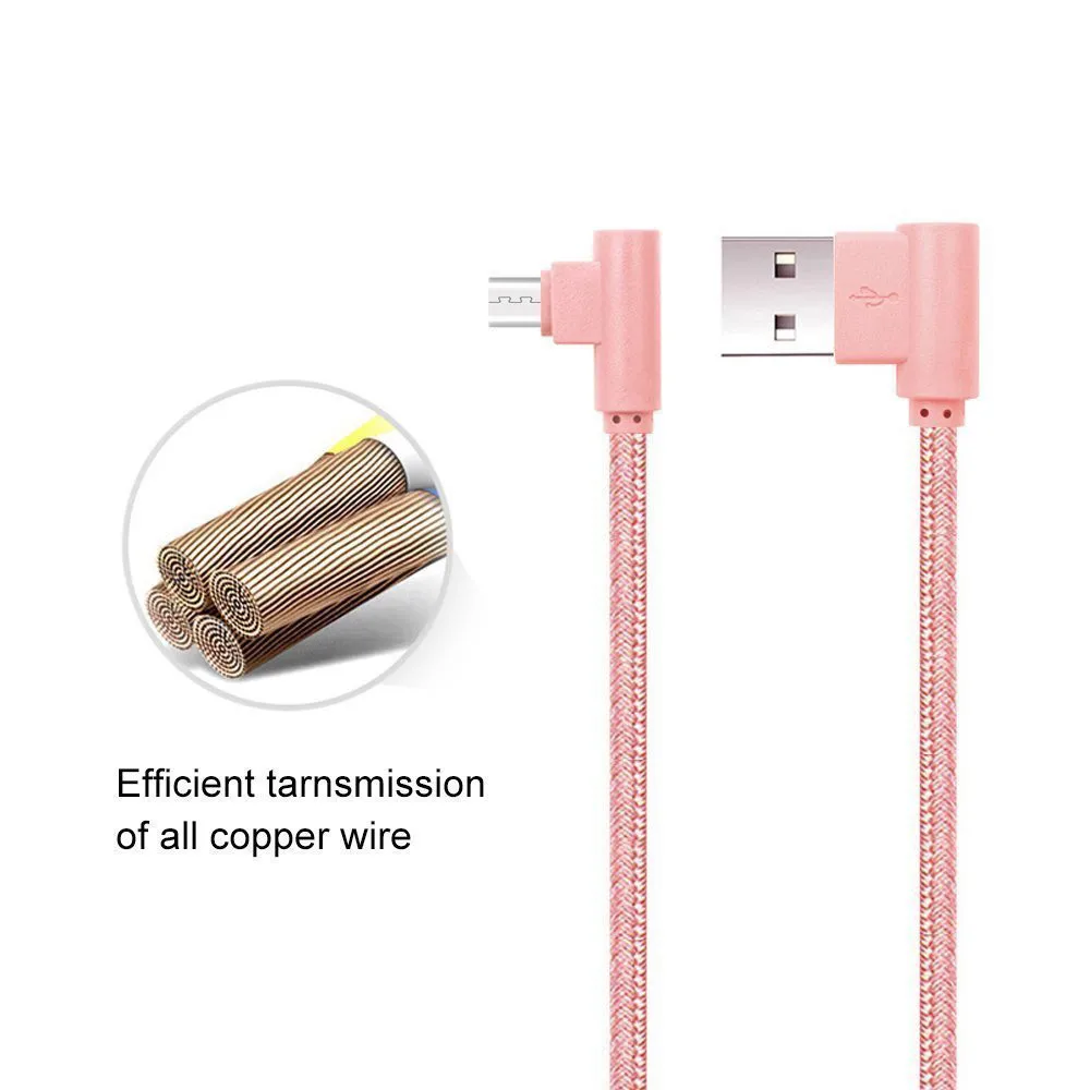 2 м/3 м нейлоновый высококачественный Плетеный Micro USB 90 градусов под прямым углом 2A Быстрый кабель для синхронизации данных зарядный кабель прочный Быстрый зарядный кабель для передачи данных