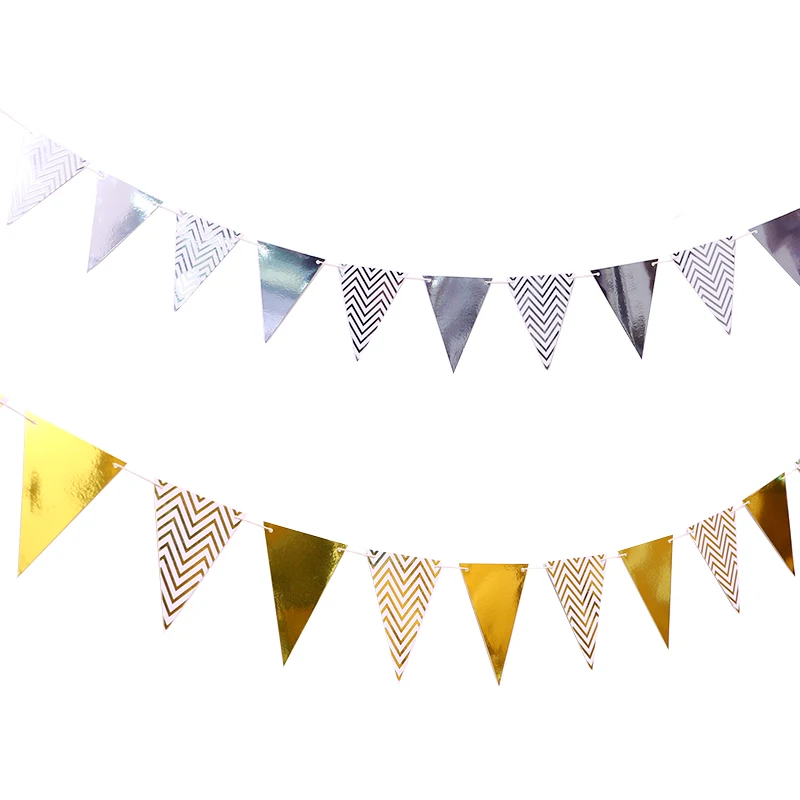 

1 set Gold Wave Paper Banner bunting paper Flag Wedding birthday baby shower Party Decor Home Room Backdrop Kids Gifts Supplies