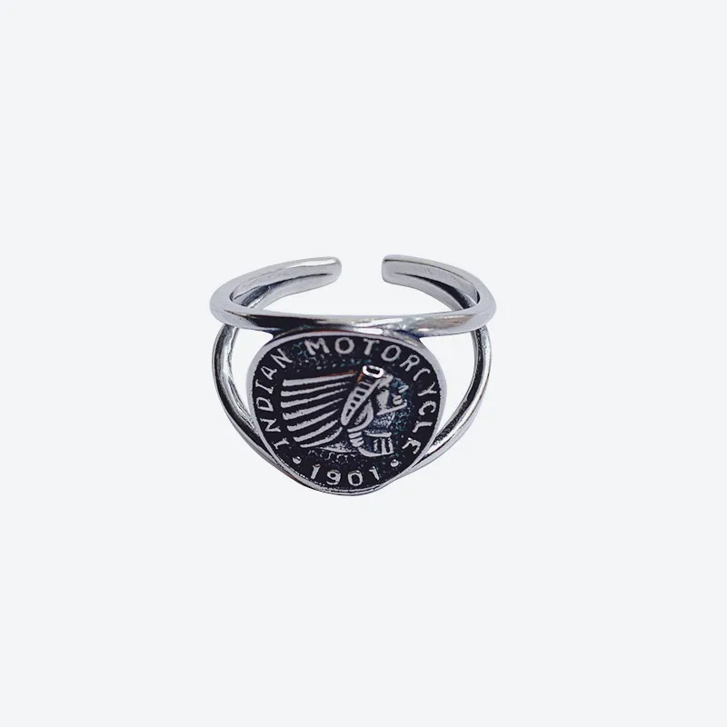 Vintage Steampunk Silverplating Indian Head Ring Motorcycle Finger Ring Men  Women Rock Silver Color Rings Jewelry Drop Shipping