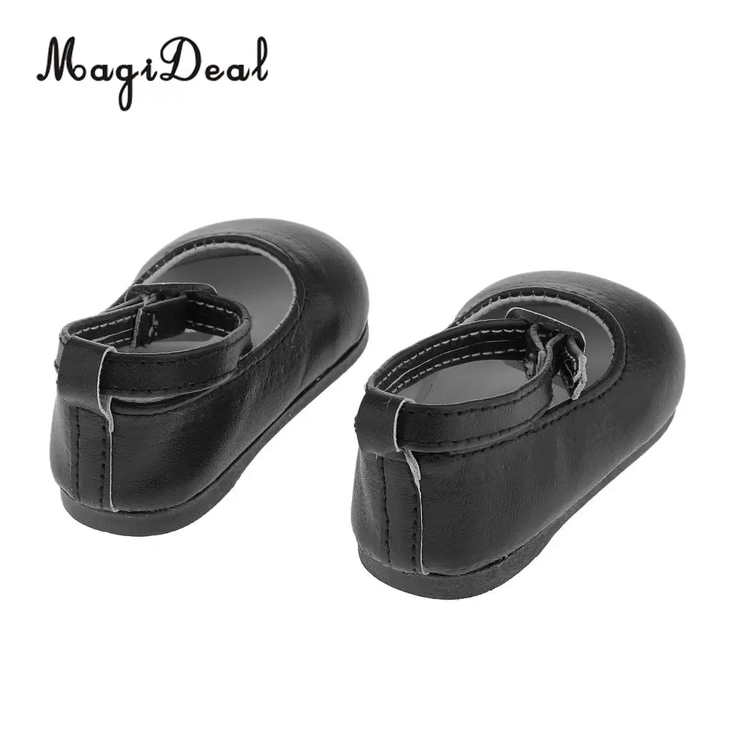 MagiDeal Cute 1Pair Patent Leather Pump Dolly Flat Ankle Strap Shoes w/ Bow for 18 Inch America Girl Doll Pretty Dress 6Colors