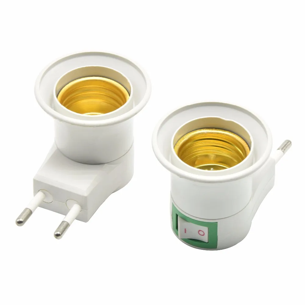 E27 светодиодная розетка, штепсельная вилка европейского стандарта E27, патрубки с переключателем вкл/выкл, 220 В, настенный ночник, держатель лампы, конвертер, 6 шт