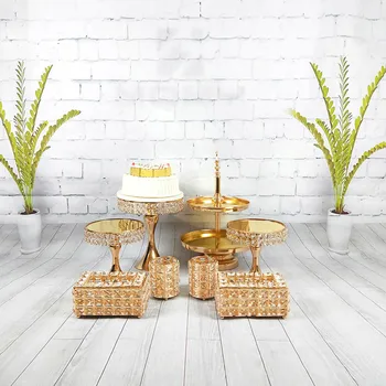 

5pcs-8pcs/set Cupcake Mirror Wedding Krystal Dessert Decoration Gold Silver Metal Cake Stand