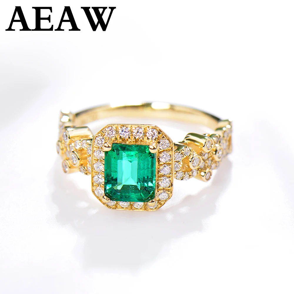 AEAW 14k желтое золото 0.8ct натуральный изумруд sdie 0.4ct настоящее кольцо с бриллиантом