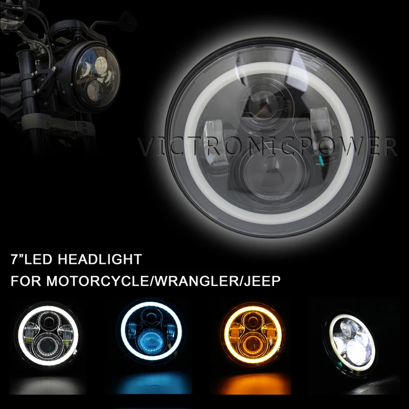 

1 PCS 7" round high/low beam led headlight with halo led headlight 7" projector beam headlight high low beam