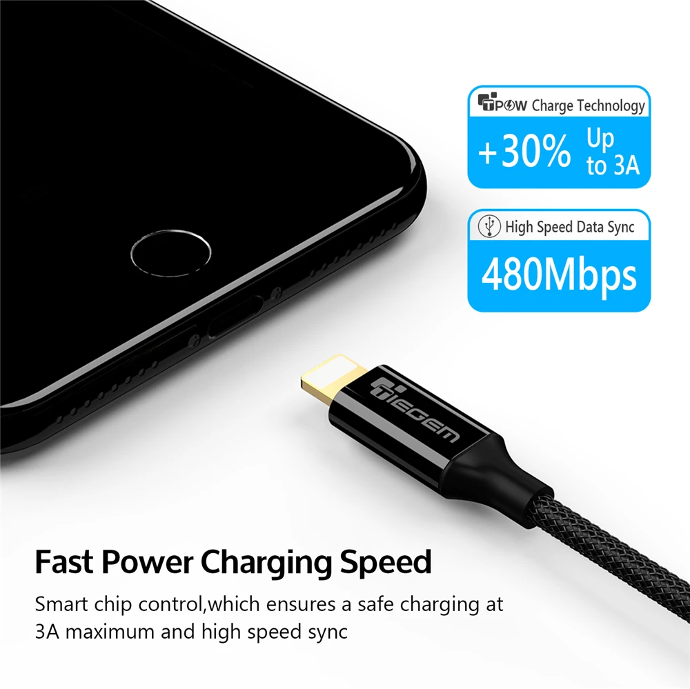 TIEGEM USB كابل الشاحن ل فون 5 5 ثانية 6 ثانية 6 7 زائد الهاتف المحمول كابل مزامنة البيانات سلك الحبل 1 متر 2 متر 3 متر كابل شحن ل iOS 9 10