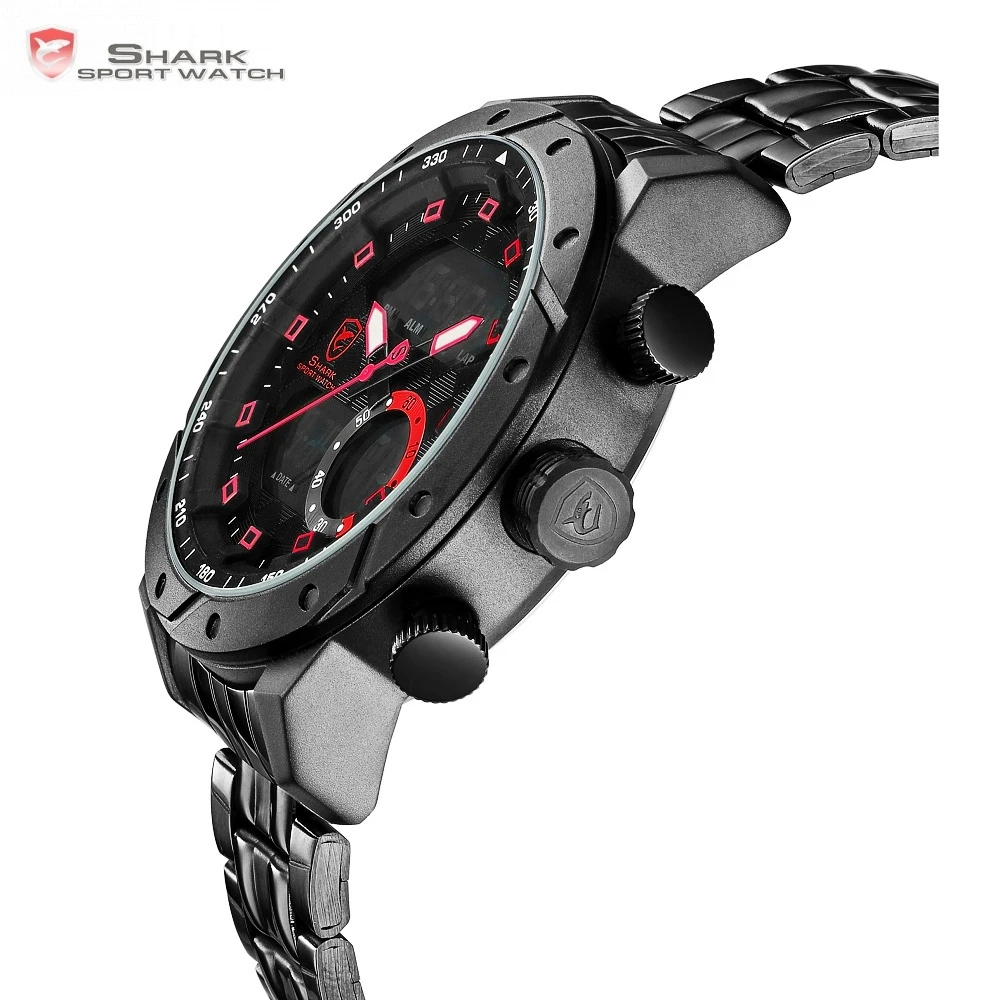 SHARK Mens Watches Top Brand Luxury Fashion Business Quartz Watch Men Sport Full Steel Watchband Waterproof Black Clock / SH592