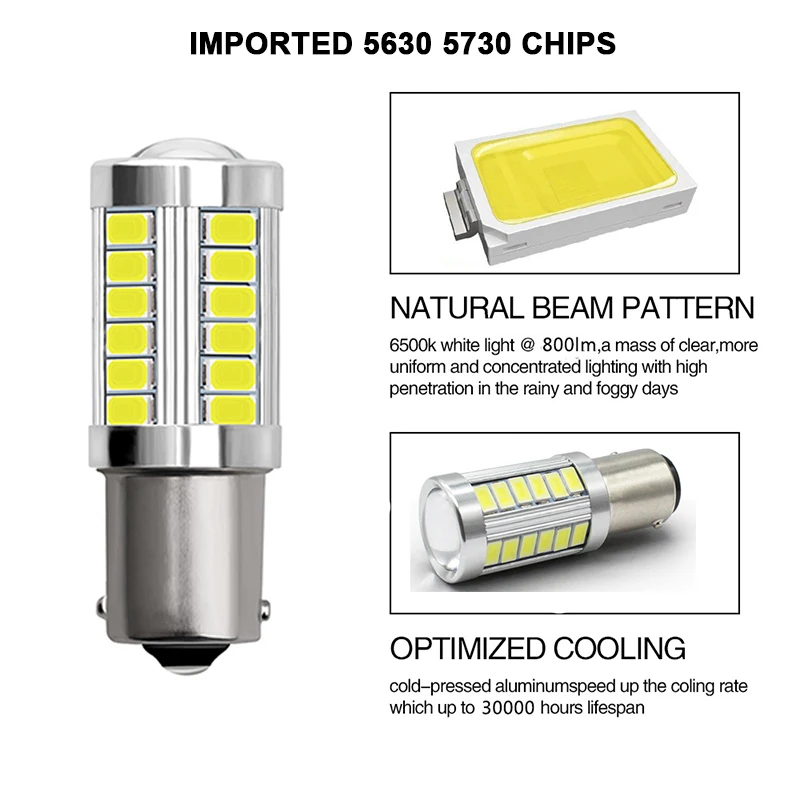 2 шт. BA15S P21W LED 33 SMD 5730 светодиодный 1156 12 В лампы указатели поворота Задний фонарь