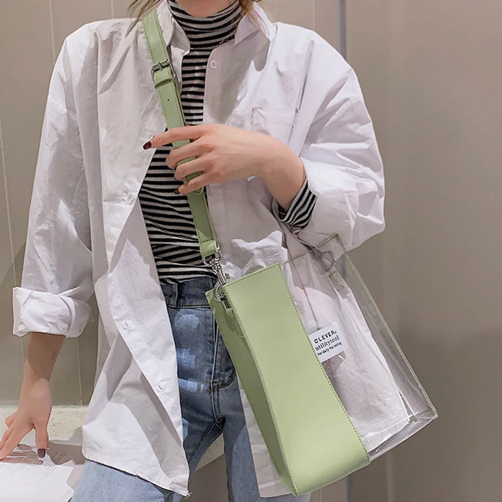 

Transparent Handbag Women Waterproof Plastic Transparent Beach Bag PVC Jelly Bag Contrast Color Bag Handbag Shoulder Bags KJ
