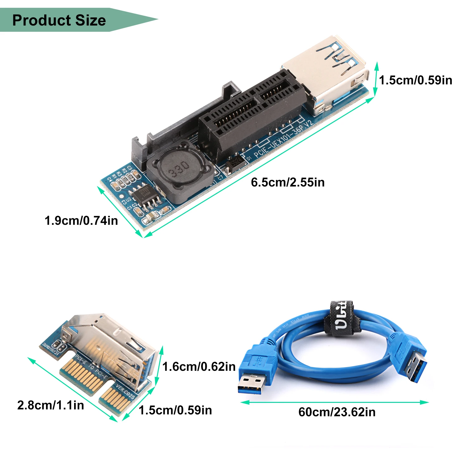 Ubit PCIE X1 карты расширения PCI-E X1 и 15-Pin SATA Интерфейс переходная пластина с USB 3,0 60 см кабель-удлинитель