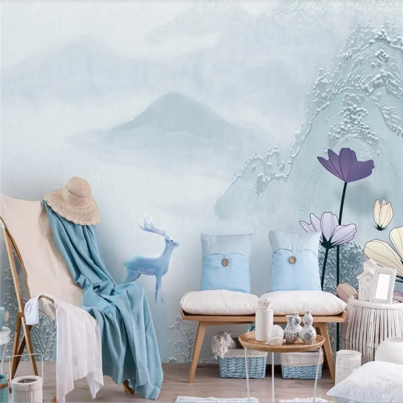 Custom wallpaper new Chinese style simple and elegant elk embossed background wall decoration waterproof material Custom wallpaper new Chinese style simple and elegant elk embossed background wall decoration waterproof material