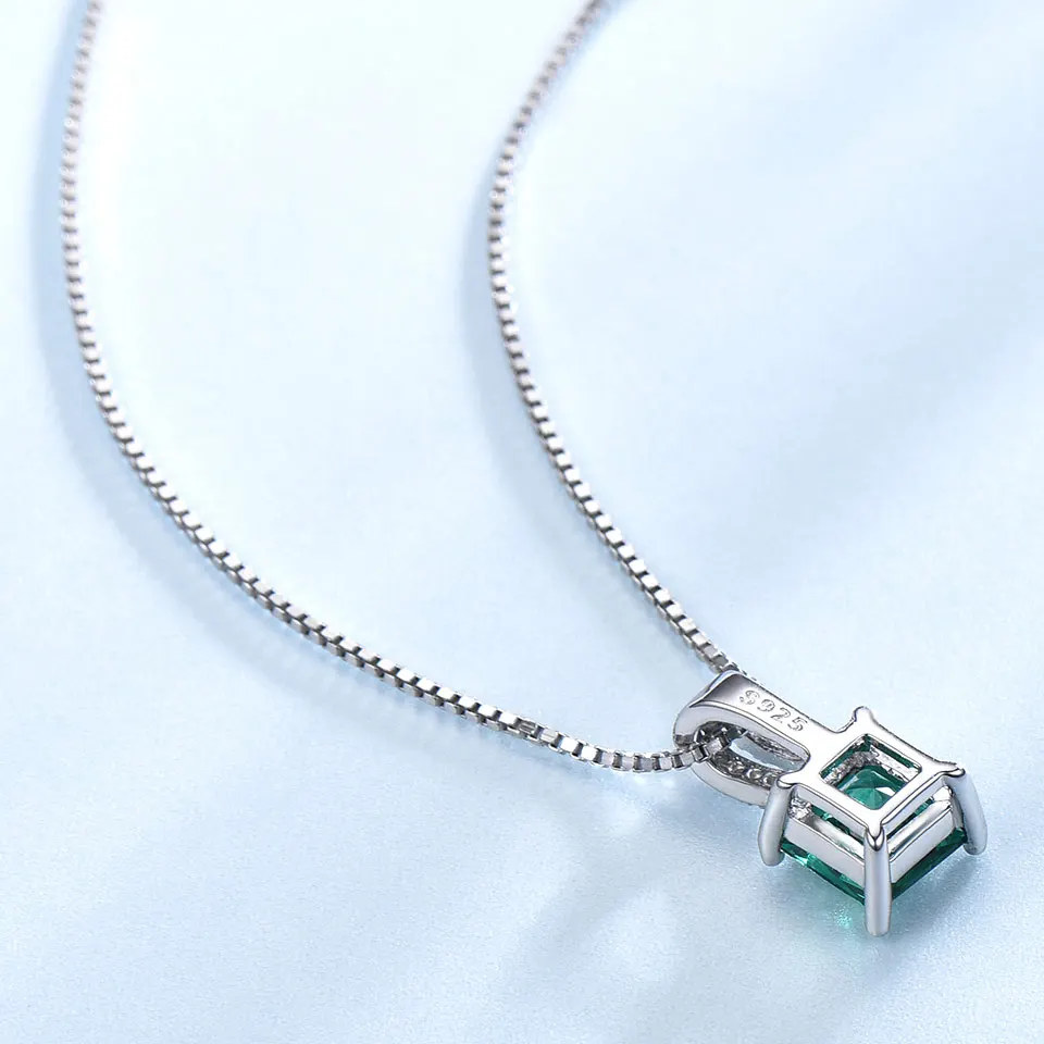 UMCHO Pure 925 Sterling Silver Pendants Women Green Princess-cut Emerald Charm Wedding Pendant Fine Jewelry Without Chain silver pendant