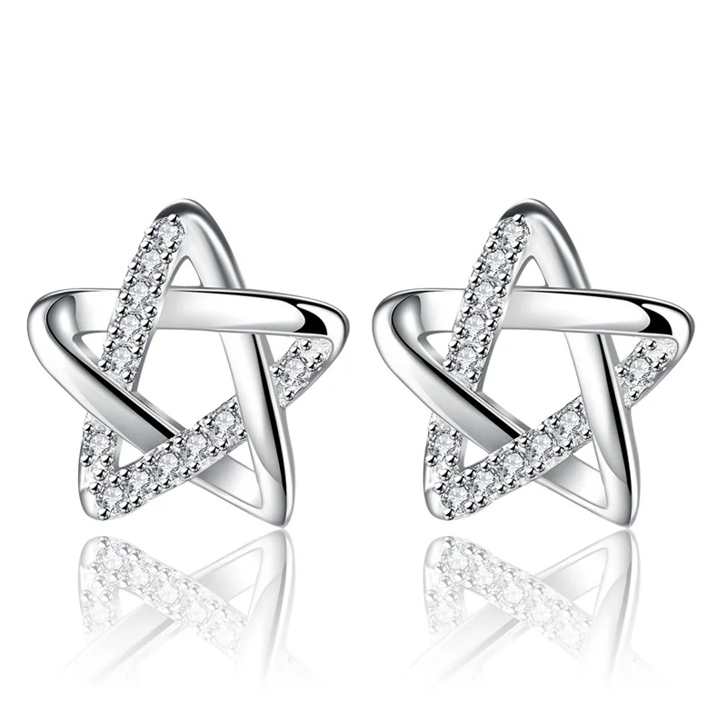

Wholesale 30% silver plated fashion shiny crystal star ladies`stud earrings jewelry female women Anti allergy drop shipping