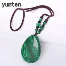 Yumten малахитовое ожерелье, зеленая подвеска, каменная цепочка, винтажное женское ювелирное изделие, геометрическое натуральное бисерное плетение, цепочка, талисман, чайник