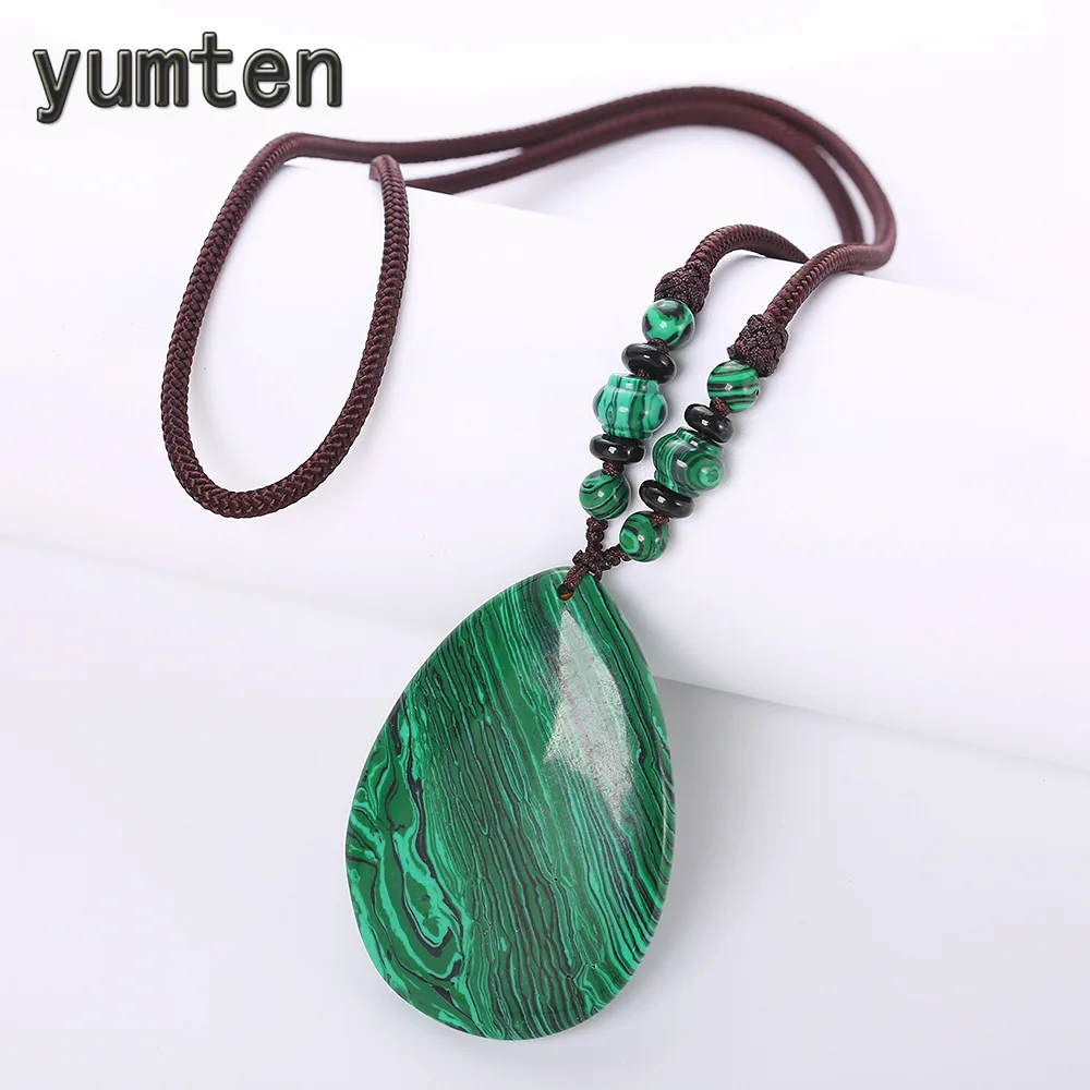 Yumten Malachite Necklaces Green Pendant Stone Chain Vintage Women Jewelry Geometric Natural Beadwork Rope Talisman Teapot huismerk kopen in de aanbieding Yumten Malachite Necklaces Green Pendant Stone Chain Vintage Women Jewelry Geometric Natural Beadwork Rope Talisman Teapot huismerk kopen in de aanbieding