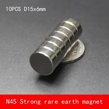 

10PCS D10*6mm round N45 N52 Strong magnetic force NdFeB rare earth Neodymium magnet permanent plating Nickel diameter 15X6MM