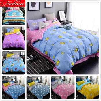

Blue Pink AB Double Size Quilt Duvet Cover 3/4 pcs Bedding Set Adult Kids Child Soft Bed Linen Single Full Queen King Bedspreads
