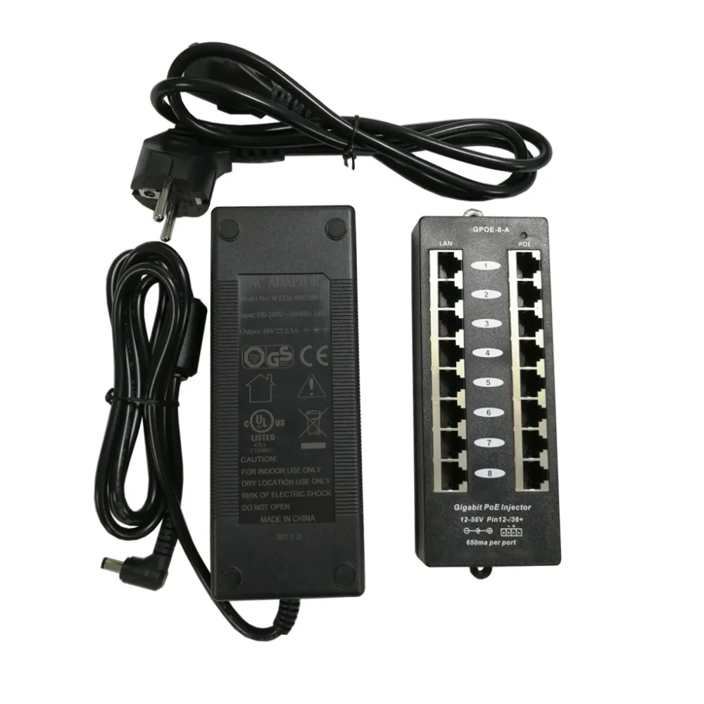 Стандартный гигабитный пассивный Инжектор PoE с 8 портами питания через Ethernet