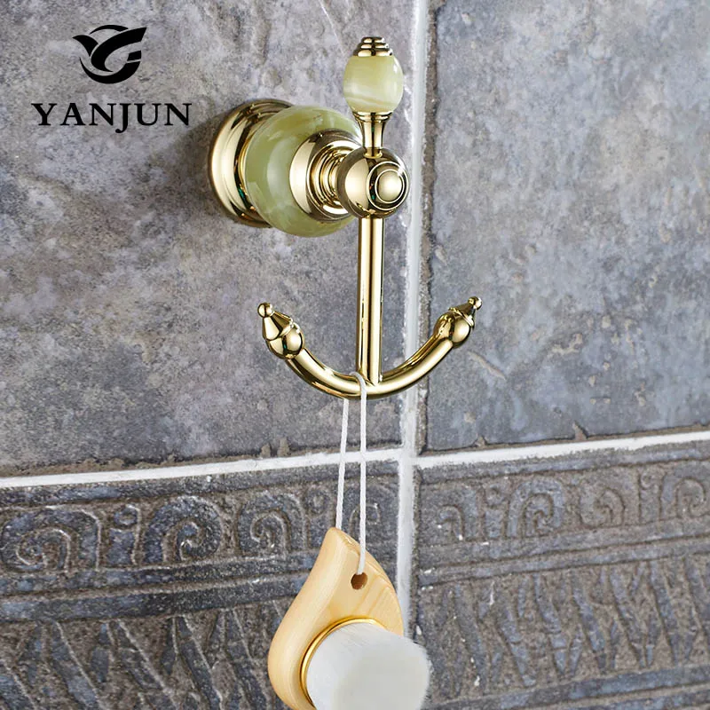 Yanjun Jade Stone Golden Brass Wall Mounted Luxury Hat Hook Bathrobe