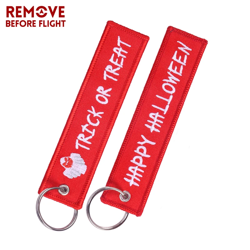 

Novelty Halloween Key Ring Motorcycle Key Chains Wholesale Keychain Red woven Tag Ghost Pattern Key Holder Car Keyring Chaveiro