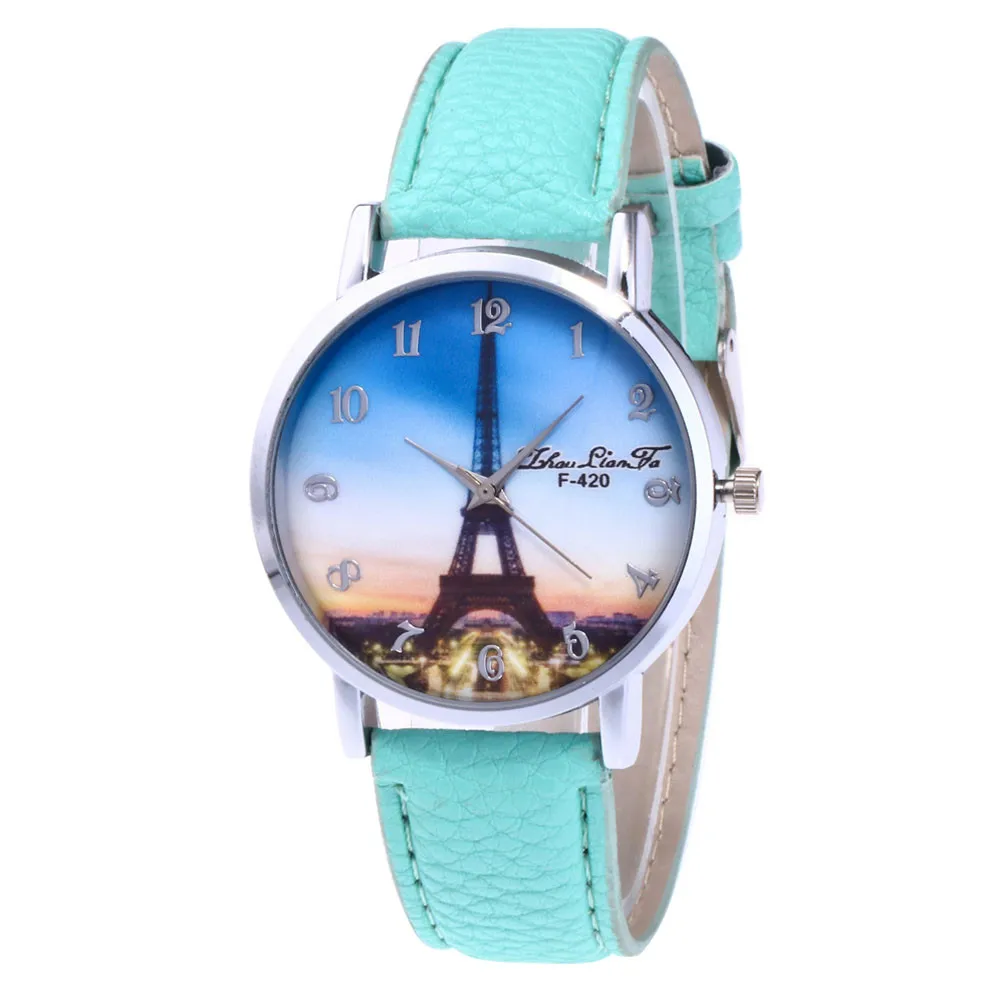 ZHOULIANFA, женские часы, Париж, Эйфелева башня, женские кожаные кварцевые часы, женские наручные часы, женские часы, женские часы, relogios - Цвет: Mint Green