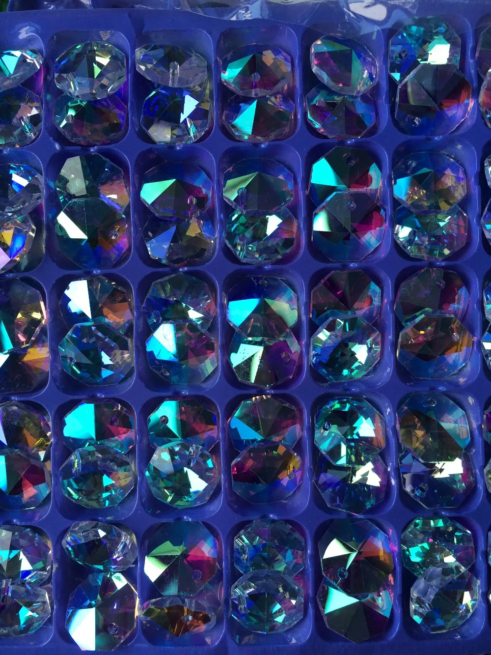 100 шт. радужные 14 мм Хрустальные стеклянные Восьмиугольные бусины в 1 отверстия для diy гирлянды из нитей люстра часть украшения дома