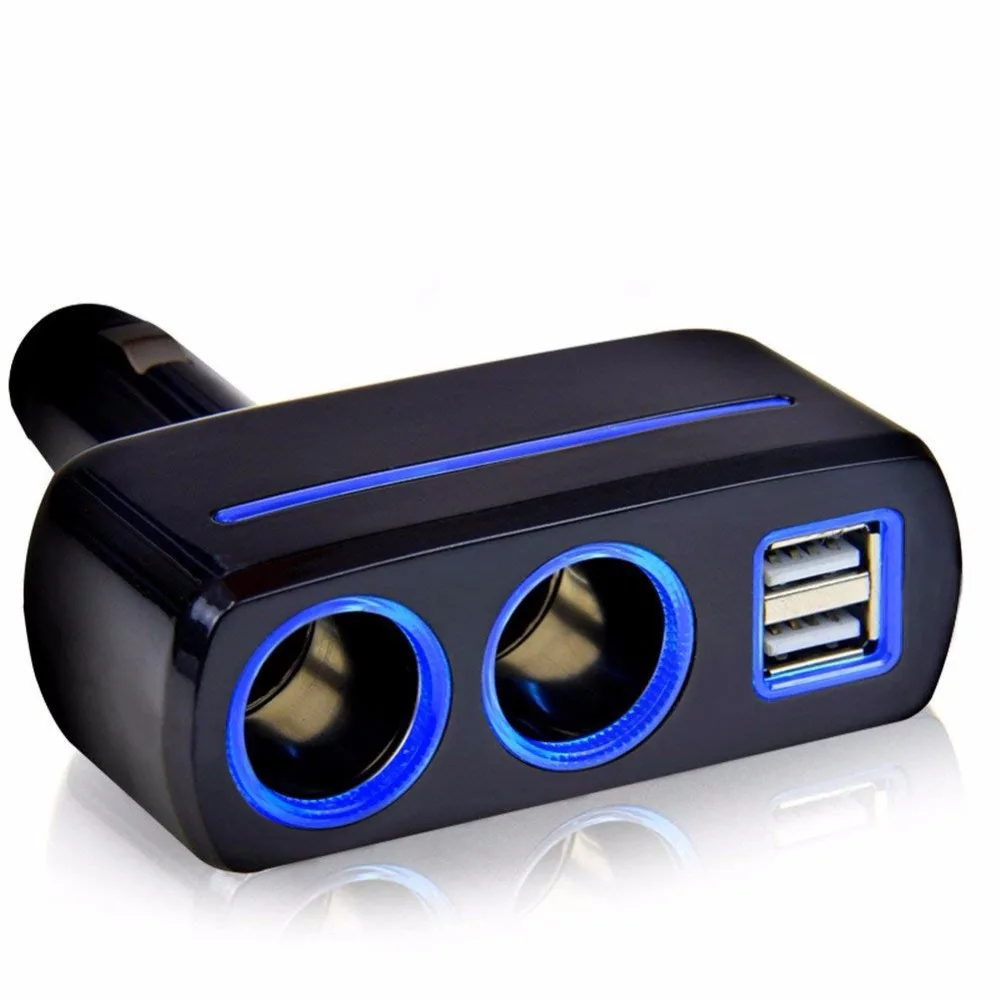 

Multi socket Auto car cigarette lighter splitter dual USB car charge adepte with 2 socket cigarette lighter adepte black