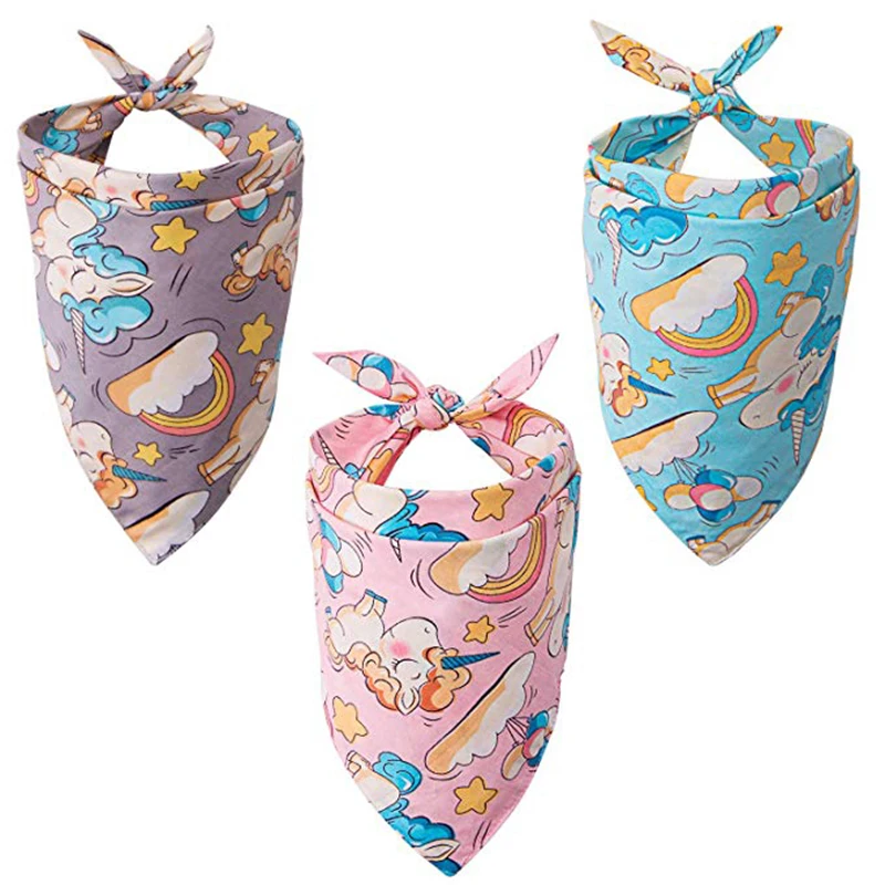Dog Bandanas Cotton Cute Unicorn Reversible Scarfs Pet Bibs Puppies Kerchief Suitable for Small to Large Dogs and Cats