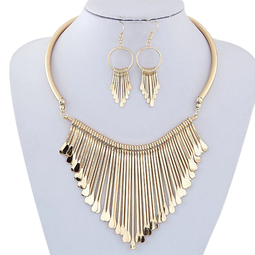 Tassel Pendant Necklace Earring Jewelry Set Tassel Dangle Earring