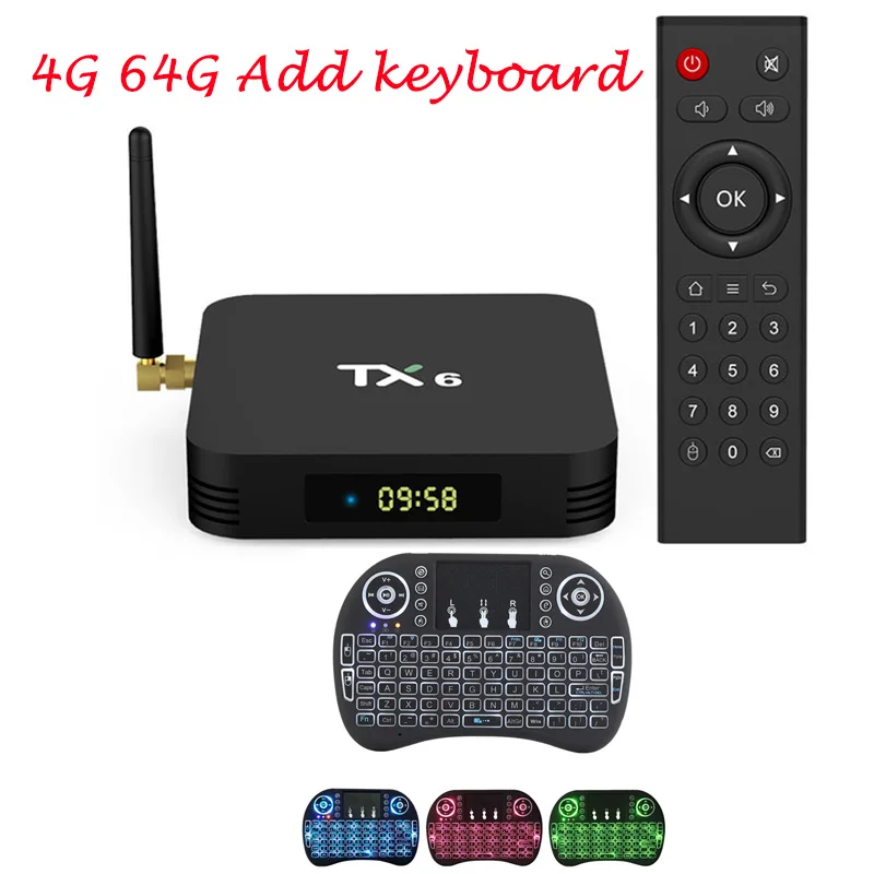 TX6 Smart tv BOX Android 9,0 Allwinner H6 четырехъядерный USB 3,0 4G/64G 2,4G/5G двойной wifi BT4.1 4K HD Neftflix Google телеприставка - Цвет: 4G 64G Add keyboard